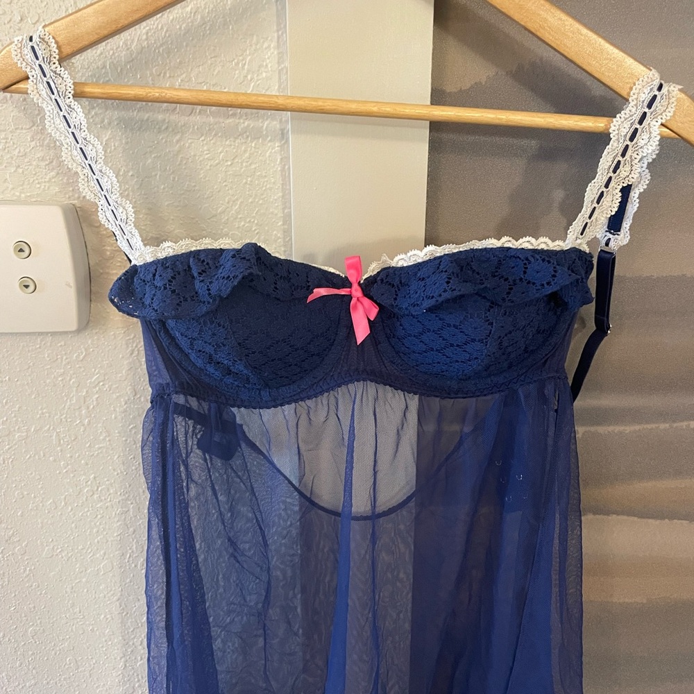 Victoria's Secret Navy and Pink Lace Chemise